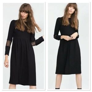 Zara long sleeve lace black shift midi dress